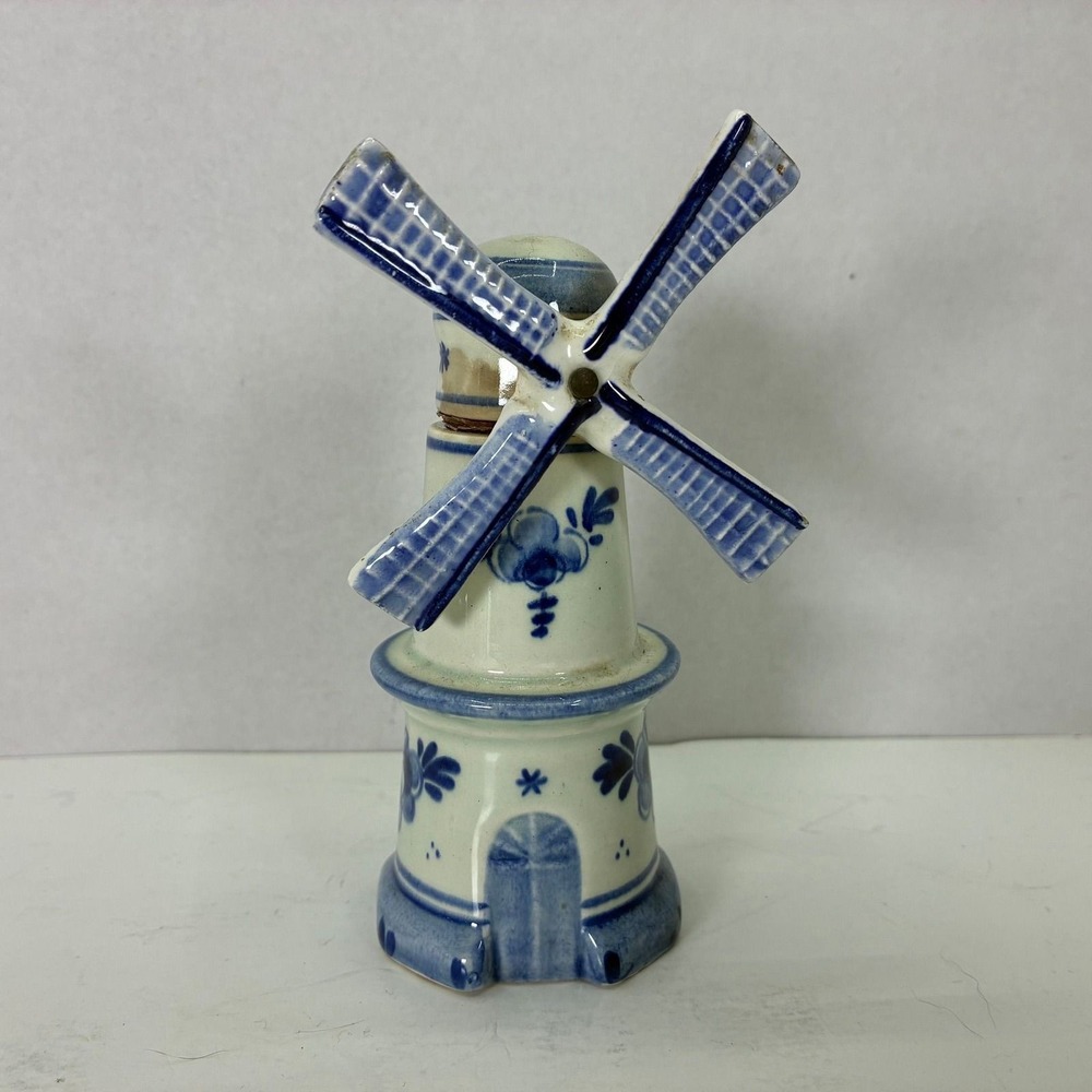 Royal Delft Blue Holland Ceramic Windmill Decanter Hand Painted Blue White 5.5"